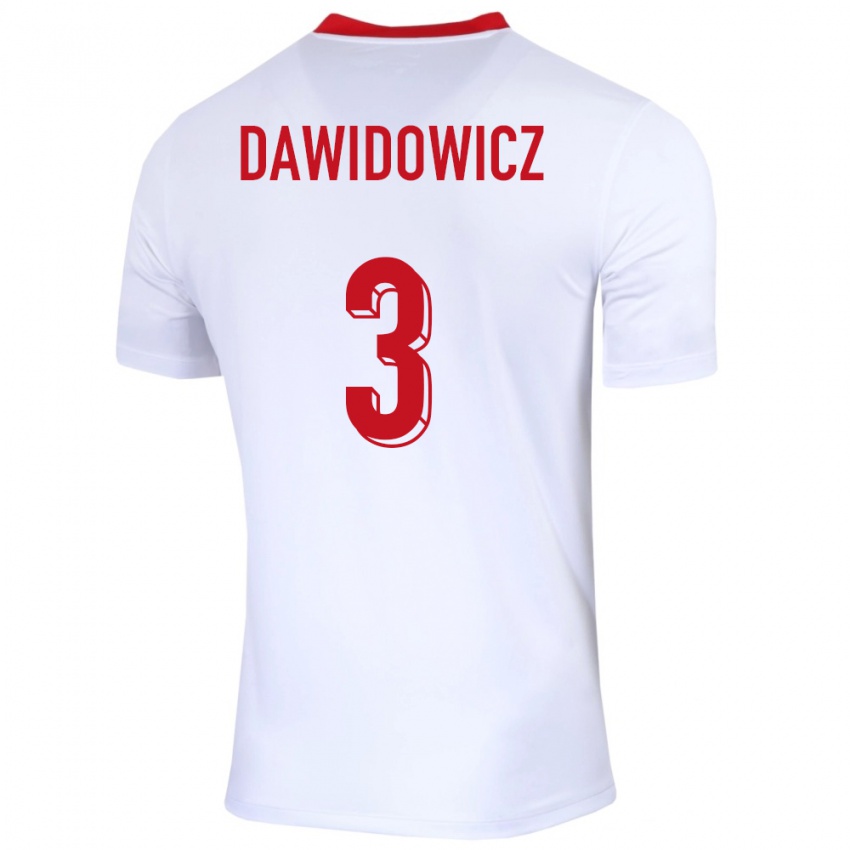 Bambino Maglia Polonia Pawel Dawidowicz #3 Bianco Kit Gara Home 24-26 Maglietta