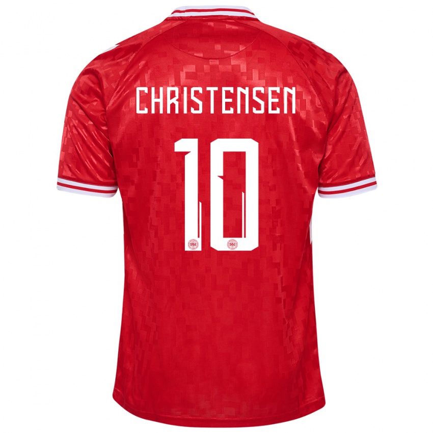 Bambino Maglia Danimarca Gustav Christensen #10 Rosso Kit Gara Home 24-26 Maglietta
