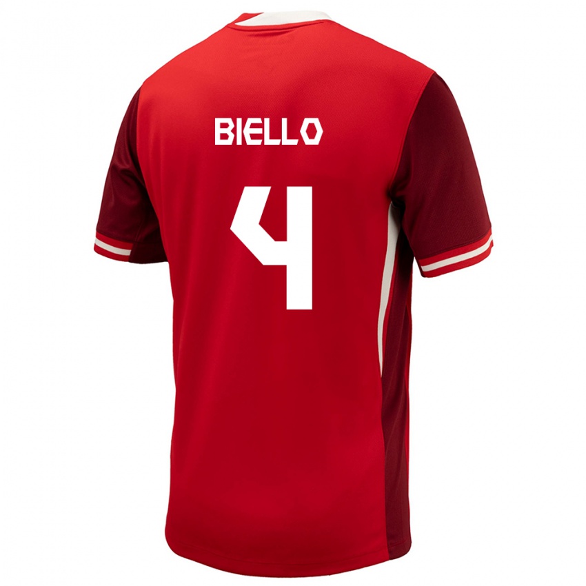 Bambino Maglia Canada Alessandro Biello #4 Rosso Kit Gara Home 24-26 Maglietta