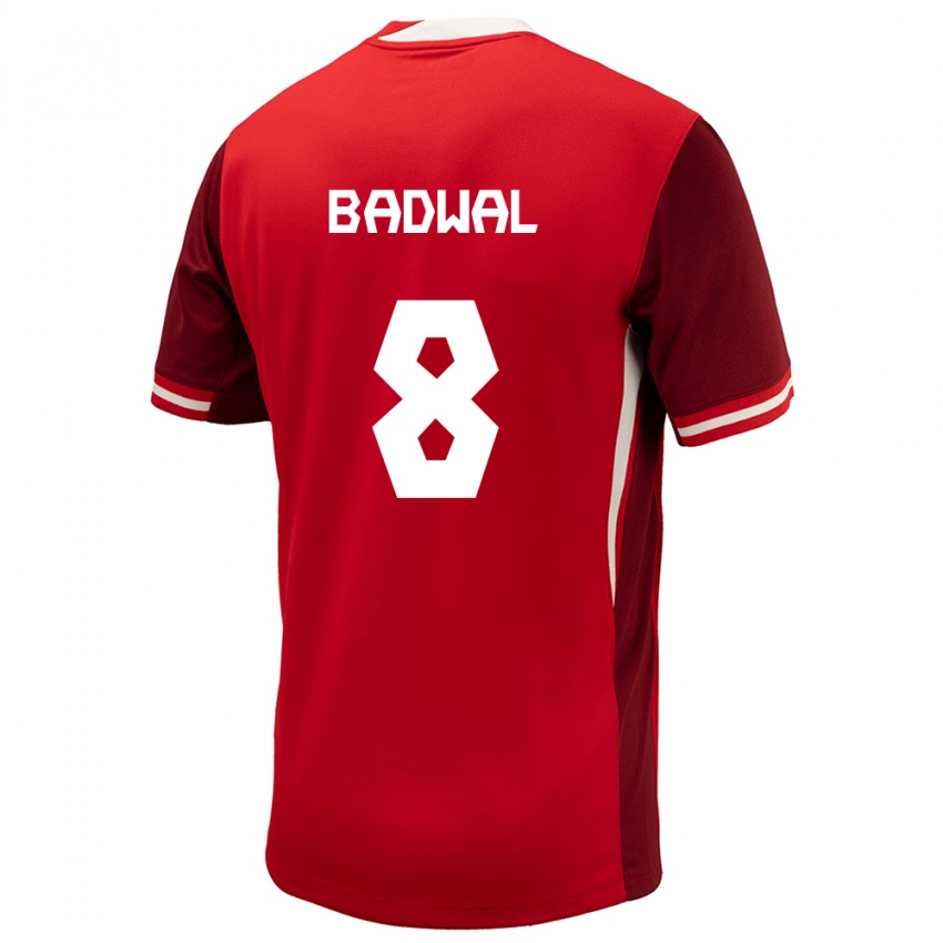 Bambino Maglia Canada Jeevan Badwal #8 Rosso Kit Gara Home 24-26 Maglietta