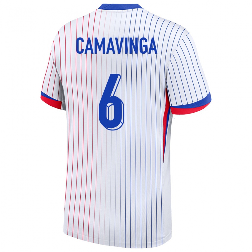 Bambino Maglia Francia Eduardo Camavinga #6 Bianco Kit Gara Away 24-26 Maglietta