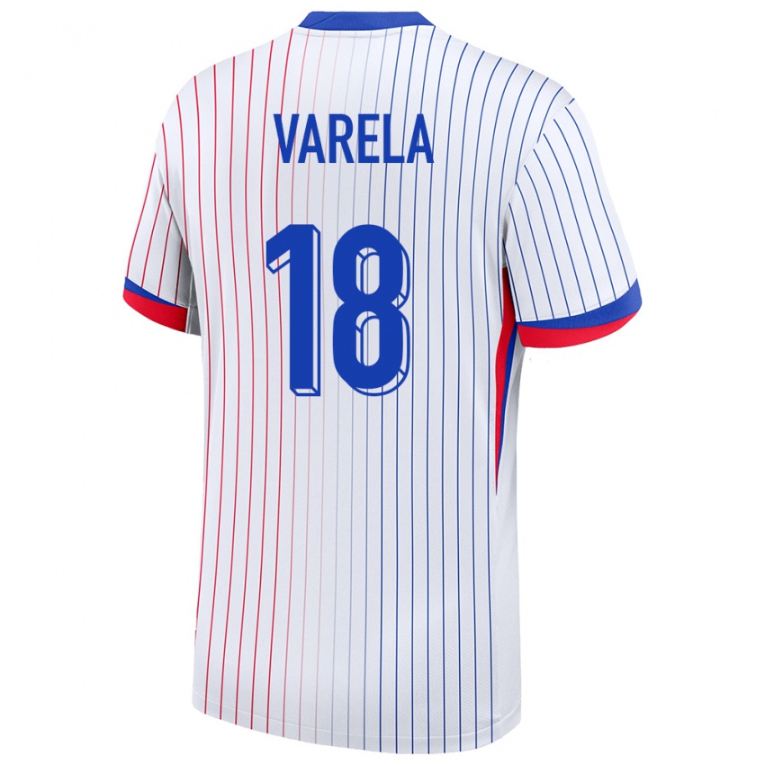 Bambino Maglia Francia Jordan Varela #18 Bianco Kit Gara Away 24-26 Maglietta