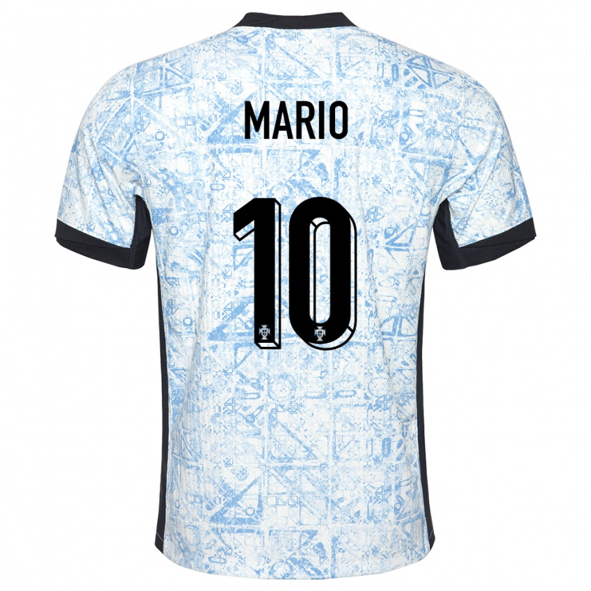 Bambino Maglia Portogallo Joao Mario #10 Crema Blu Kit Gara Away 24-26 Maglietta
