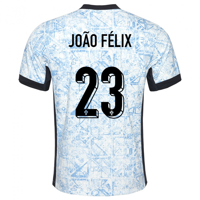 Bambino Maglia Portogallo Joao Felix #23 Crema Blu Kit Gara Away 24-26 Maglietta