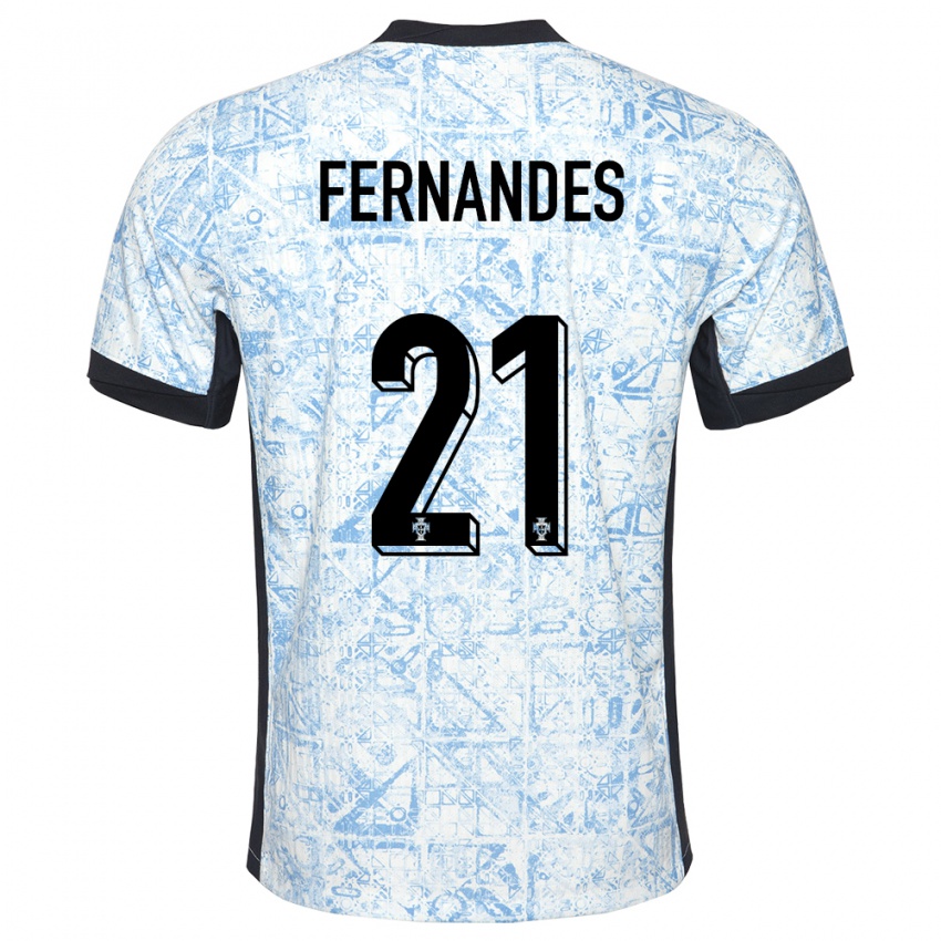 Bambino Maglia Portogallo Mateus Fernandes #21 Crema Blu Kit Gara Away 24-26 Maglietta