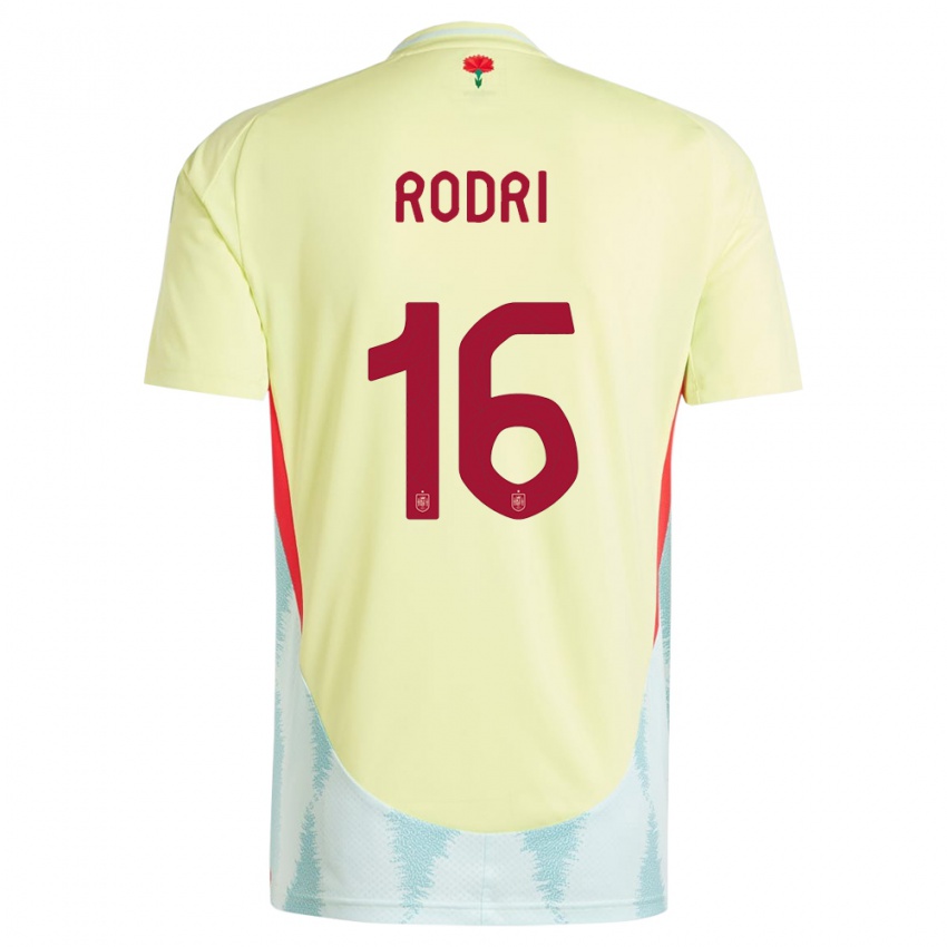 Bambino Maglia Spagna Rodri #16 Giallo Kit Gara Away 24-26 Maglietta