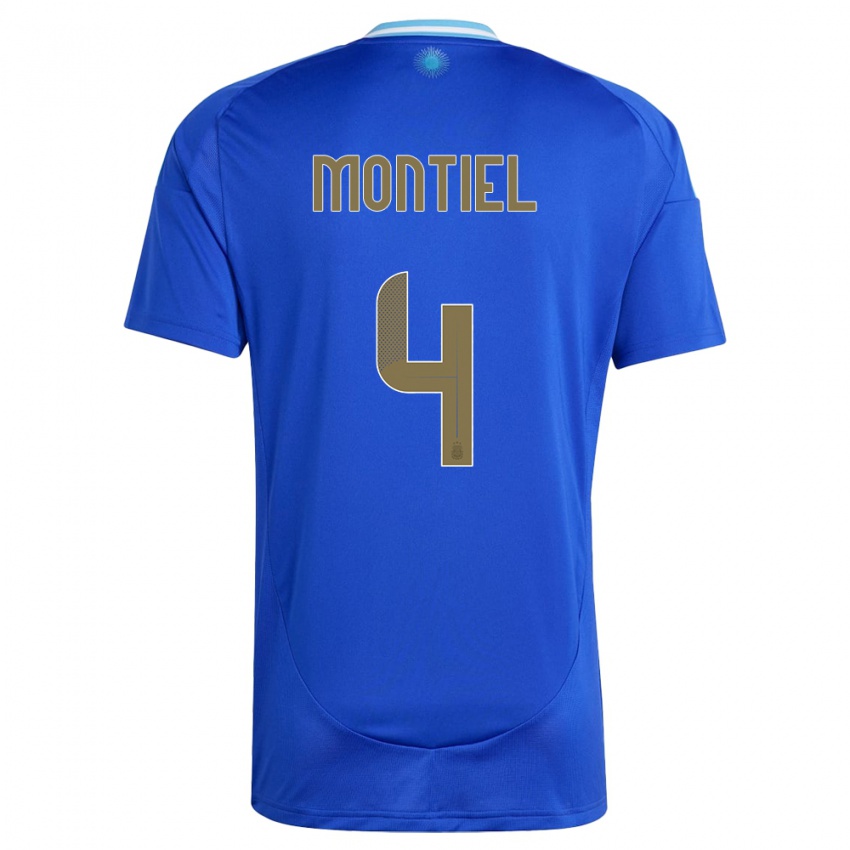 Bambino Maglia Argentina Gonzalo Montiel #4 Blu Kit Gara Away 24-26 Maglietta
