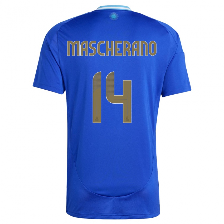Bambino Maglia Argentina Javier Mascherano #14 Blu Kit Gara Away 24-26 Maglietta