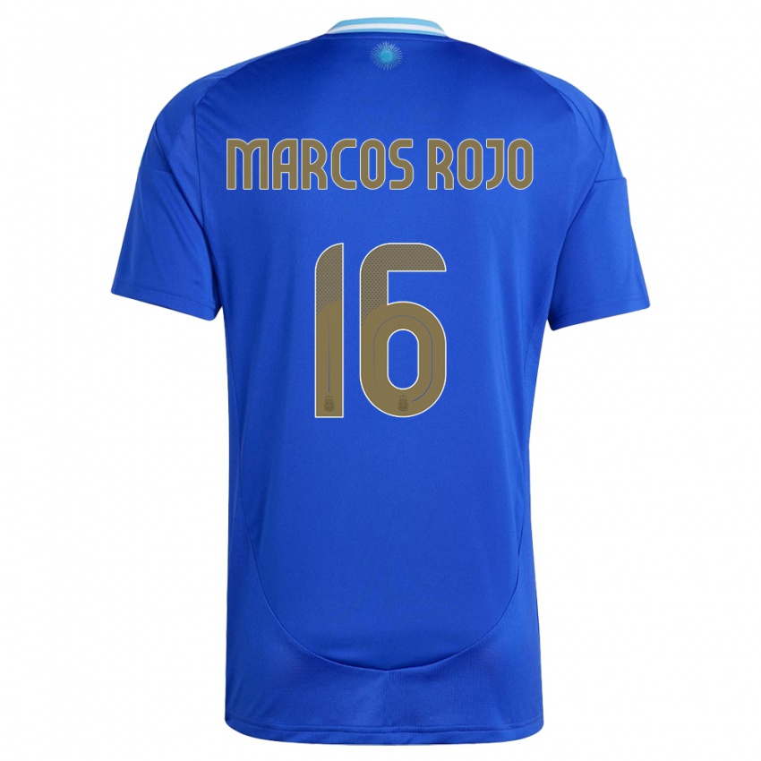 Bambino Maglia Argentina Marcos Rojo #16 Blu Kit Gara Away 24-26 Maglietta