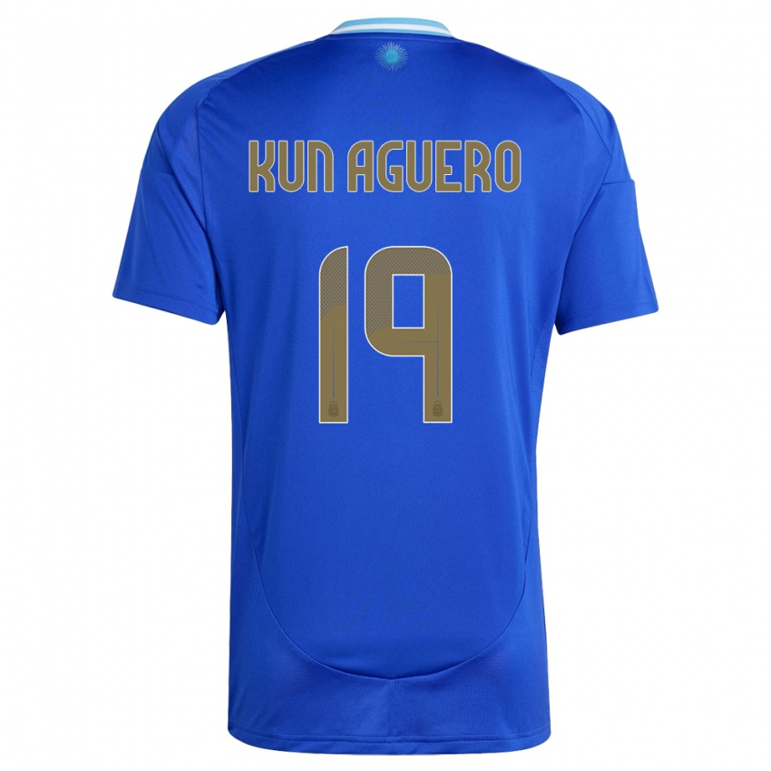 Bambino Maglia Argentina Sergio Aguero #19 Blu Kit Gara Away 24-26 Maglietta