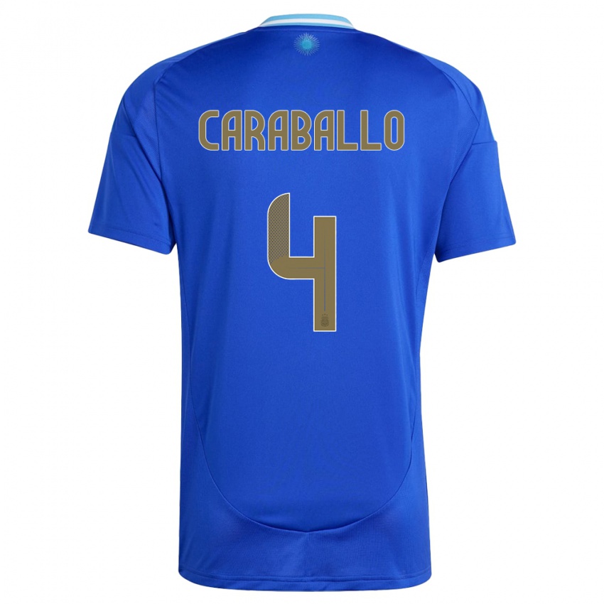 Bambino Maglia Argentina Brian Caraballo #4 Blu Kit Gara Away 24-26 Maglietta