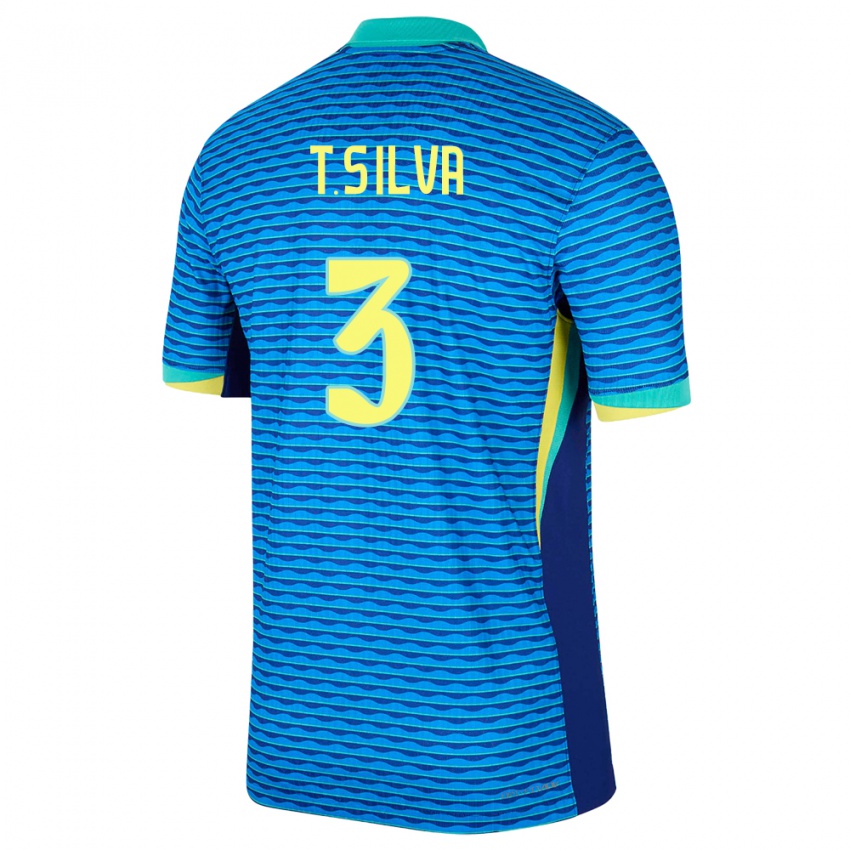 Bambino Maglia Brasile Thiago Silva #3 Blu Kit Gara Away 24-26 Maglietta