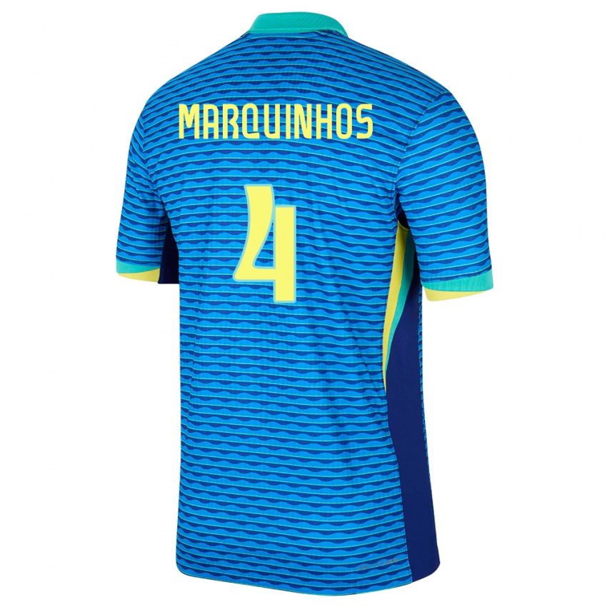 Bambino Maglia Brasile Marquinhos #4 Blu Kit Gara Away 24-26 Maglietta