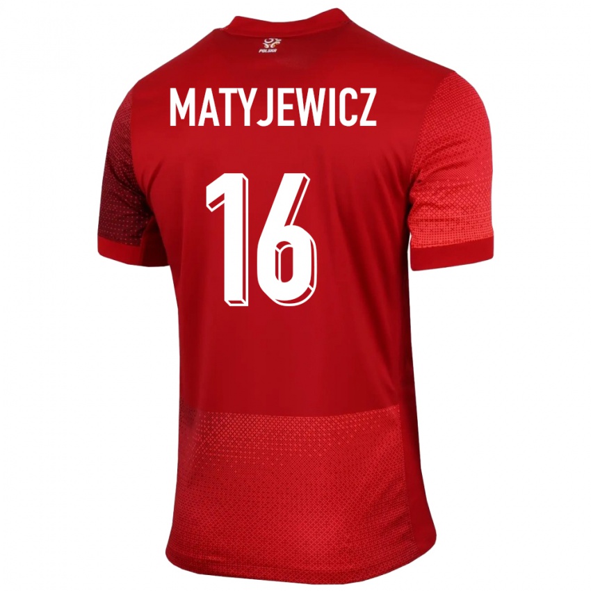 Bambino Maglia Polonia Wiktor Matyjewicz #16 Rosso Kit Gara Away 24-26 Maglietta
