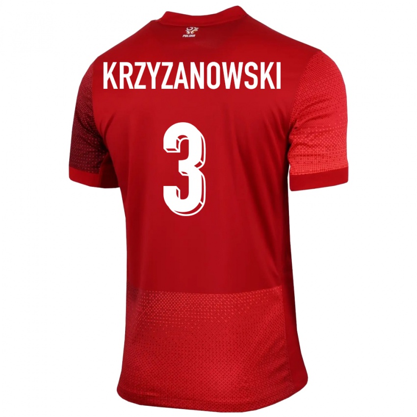 Bambino Maglia Polonia Jakub Krzyzanowski #3 Rosso Kit Gara Away 24-26 Maglietta