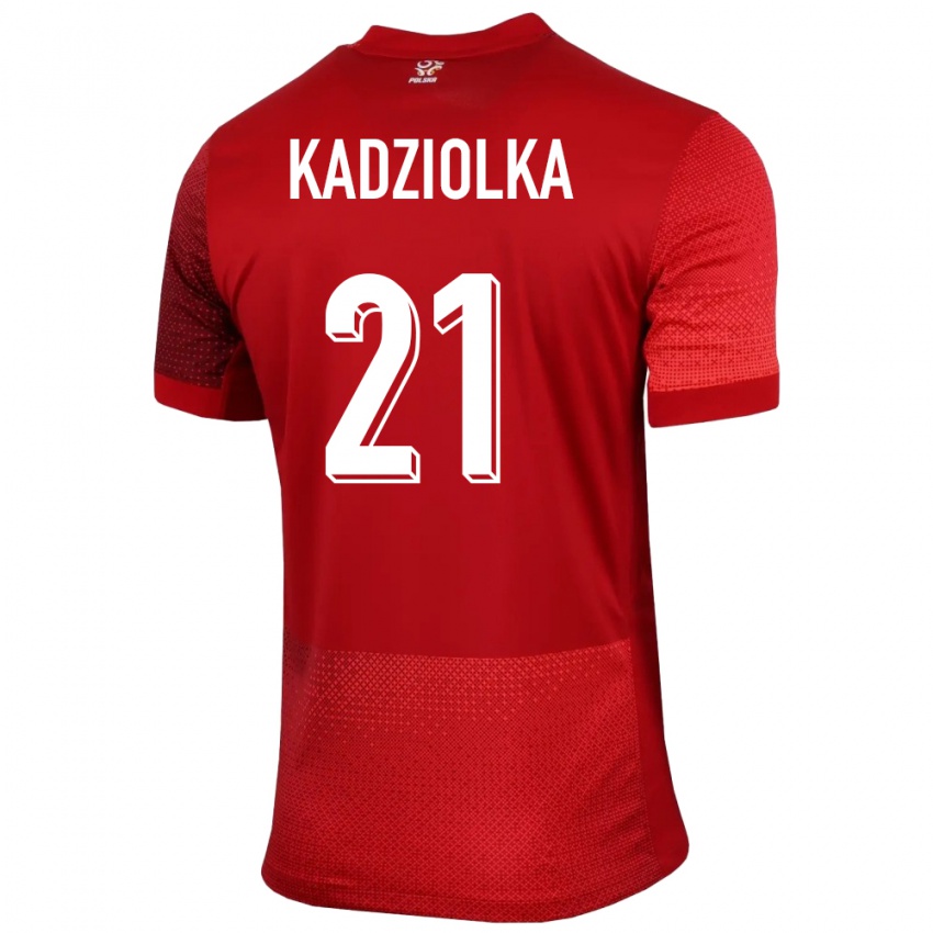 Bambino Maglia Polonia Szymon Kadziolka #21 Rosso Kit Gara Away 24-26 Maglietta