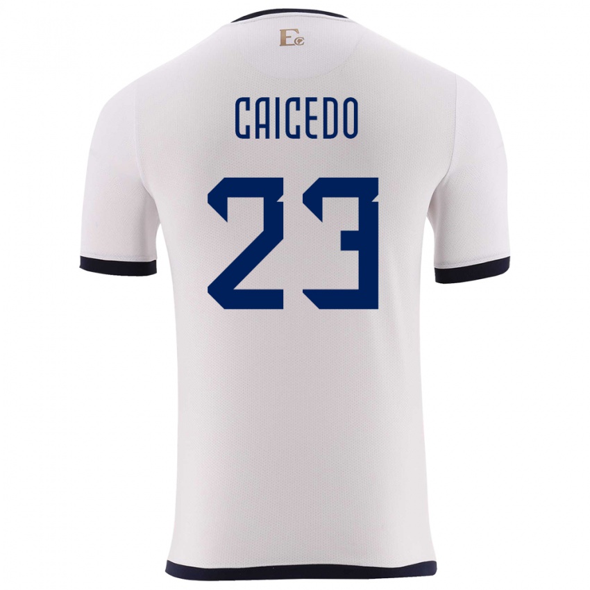 Bambino Maglia Ecuador Moises Caicedo #23 Bianco Kit Gara Away 24-26 Maglietta