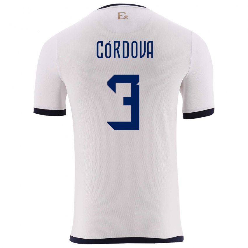Bambino Maglia Ecuador Luis Cordova #3 Bianco Kit Gara Away 24-26 Maglietta