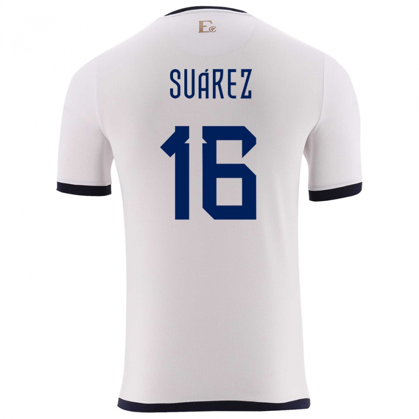 Bambino Maglia Ecuador Ariel Suarez #16 Bianco Kit Gara Away 24-26 Maglietta