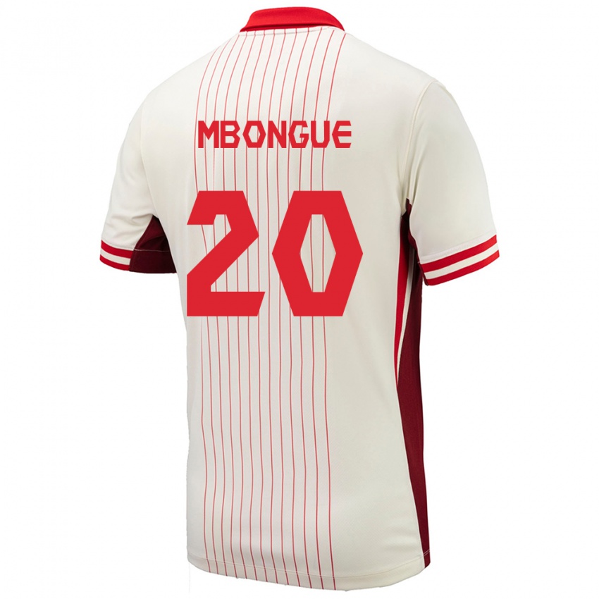 Bambino Maglia Canada Hugo Mbongue #20 Bianco Kit Gara Away 24-26 Maglietta