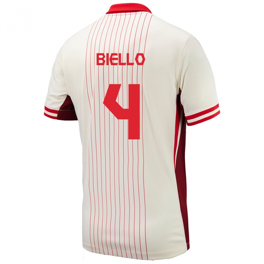 Bambino Maglia Canada Alessandro Biello #4 Bianco Kit Gara Away 24-26 Maglietta