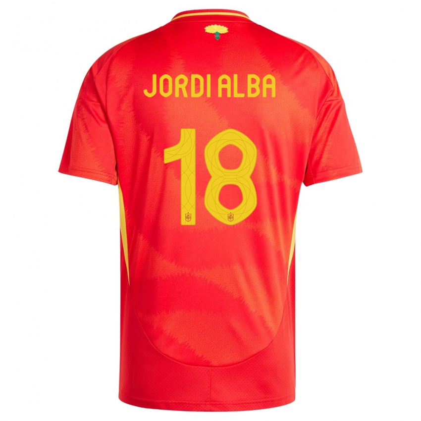 Uomo Maglia Spagna Jordi Alba #18 Rosso Kit Gara Home 24-26 Maglietta