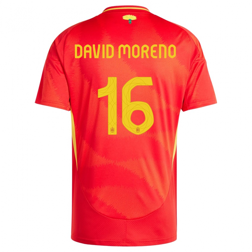Uomo Maglia Spagna Antonio David Moreno #16 Rosso Kit Gara Home 24-26 Maglietta