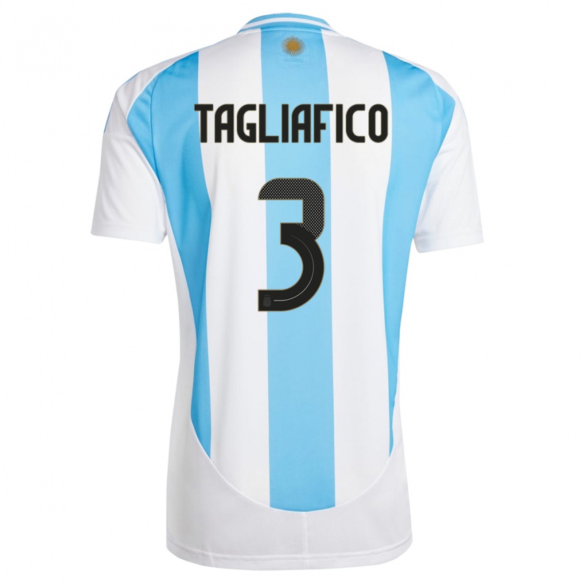 Uomo Maglia Argentina Nicolas Tagliafico #3 Bianco Blu Kit Gara Home 24-26 Maglietta