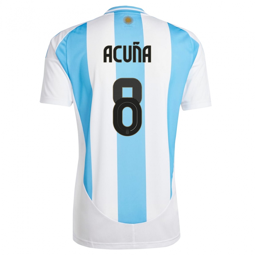 Uomo Maglia Argentina Marcos Acuna #8 Bianco Blu Kit Gara Home 24-26 Maglietta