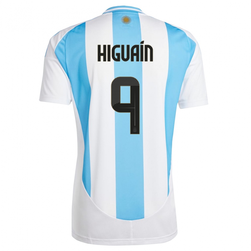 Uomo Maglia Argentina Gonzalo Higuain #9 Bianco Blu Kit Gara Home 24-26 Maglietta
