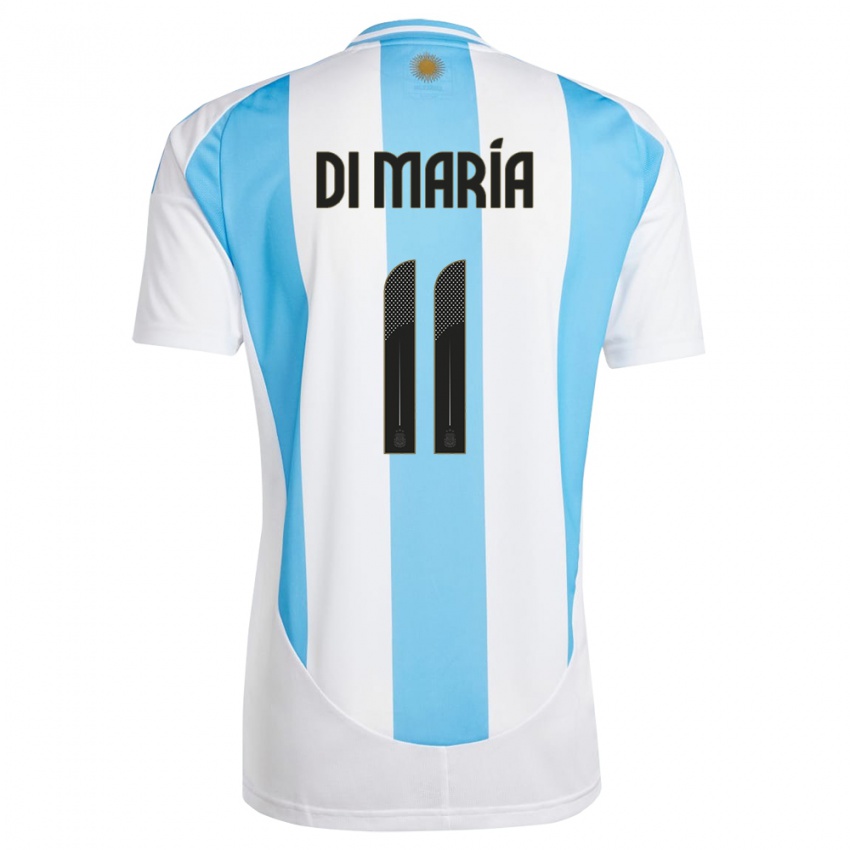 Uomo Maglia Argentina Angel Di Maria #11 Bianco Blu Kit Gara Home 24-26 Maglietta