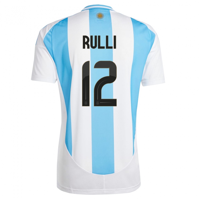 Uomo Maglia Argentina Geronimo Rulli #12 Bianco Blu Kit Gara Home 24-26 Maglietta