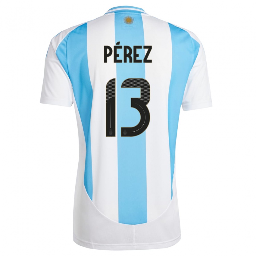 Uomo Maglia Argentina Nehuen Perez #13 Bianco Blu Kit Gara Home 24-26 Maglietta