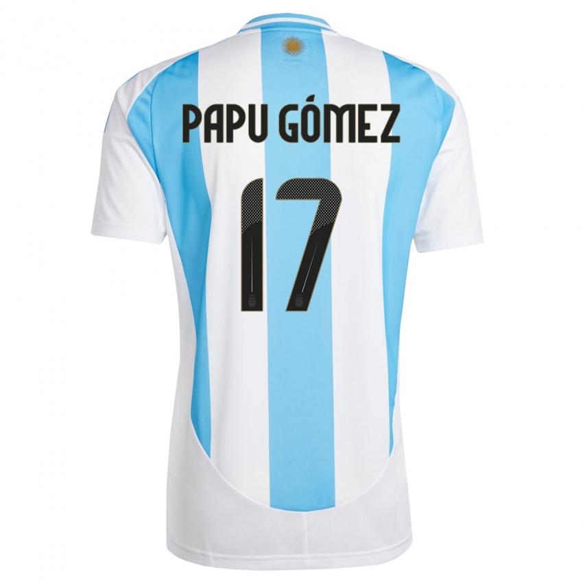 Uomo Maglia Argentina Papu Gomez #17 Bianco Blu Kit Gara Home 24-26 Maglietta