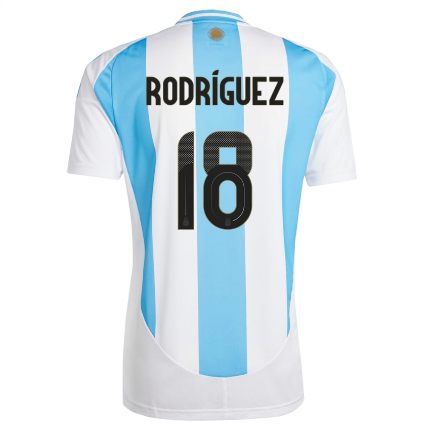 Uomo Maglia Argentina Guido Rodriguez #18 Bianco Blu Kit Gara Home 24-26 Maglietta