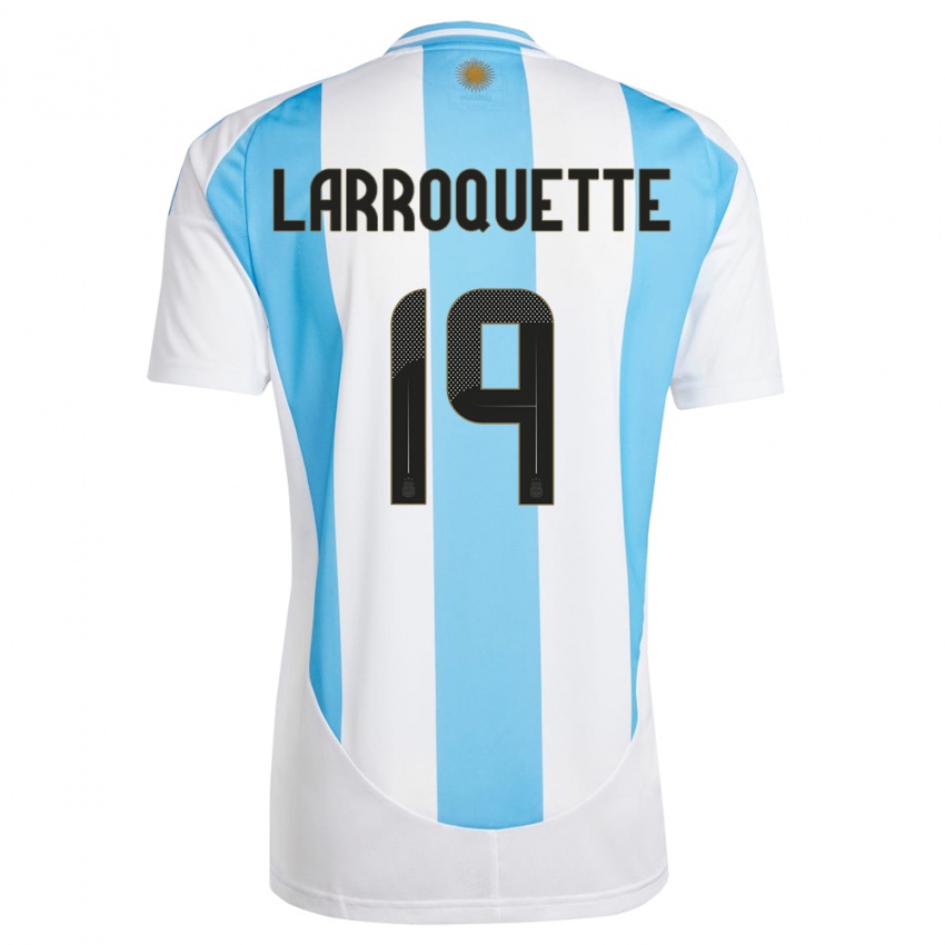 Uomo Maglia Argentina Mariana Larroquette #19 Bianco Blu Kit Gara Home 24-26 Maglietta