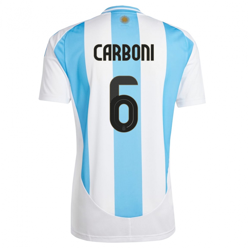 Uomo Maglia Argentina Franco Carboni #6 Bianco Blu Kit Gara Home 24-26 Maglietta