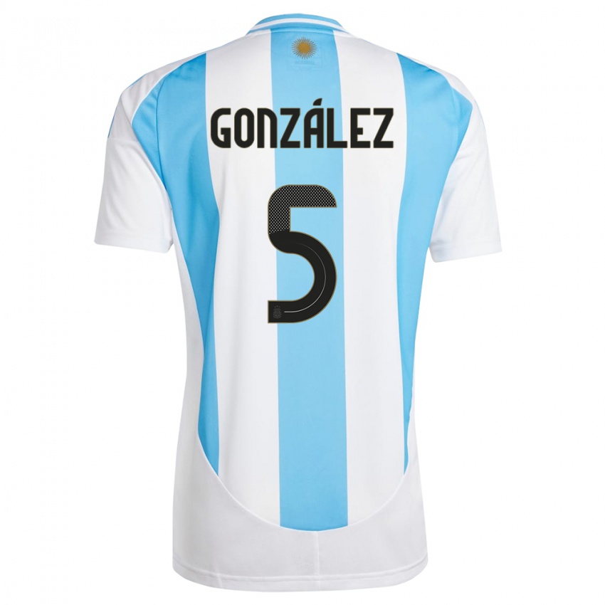 Uomo Maglia Argentina Maximiliano Gonzalez #5 Bianco Blu Kit Gara Home 24-26 Maglietta