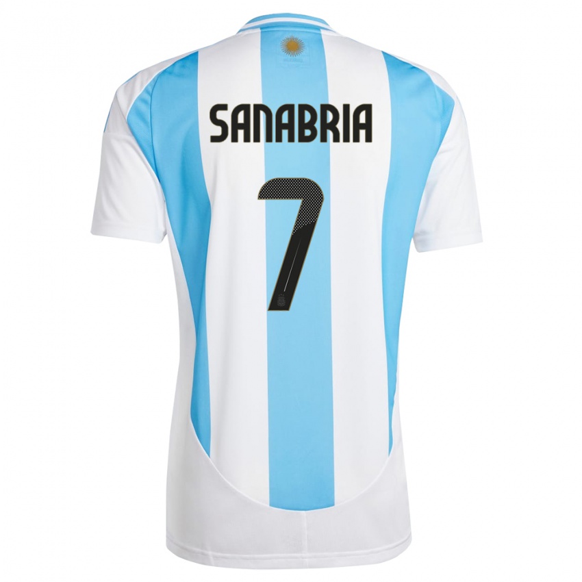 Uomo Maglia Argentina Mateo Sanabria #7 Bianco Blu Kit Gara Home 24-26 Maglietta