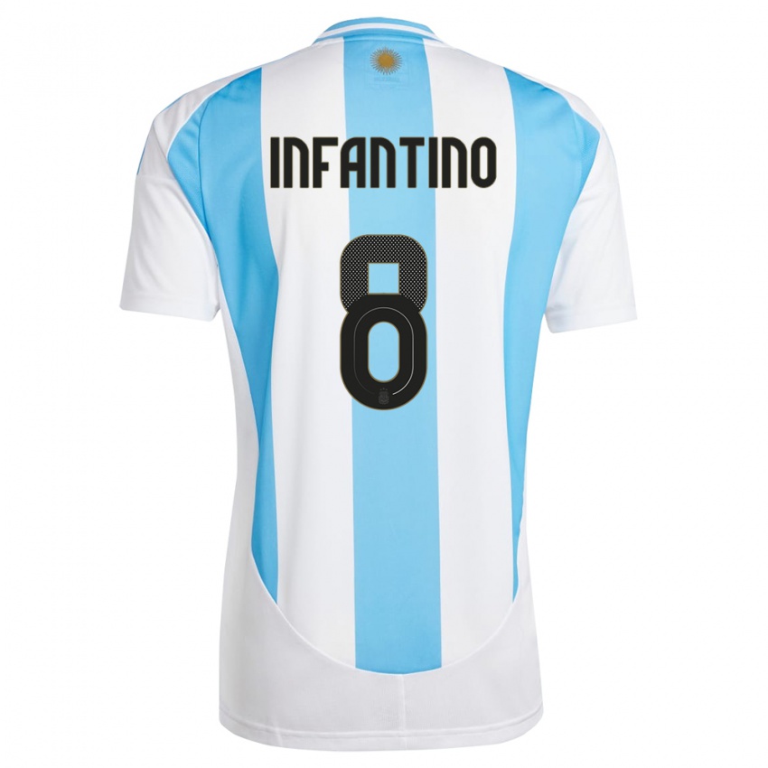 Uomo Maglia Argentina Gino Infantino #8 Bianco Blu Kit Gara Home 24-26 Maglietta