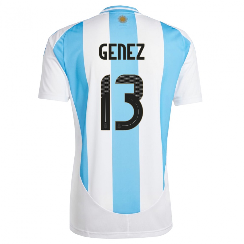Uomo Maglia Argentina Nahuel Genez #13 Bianco Blu Kit Gara Home 24-26 Maglietta