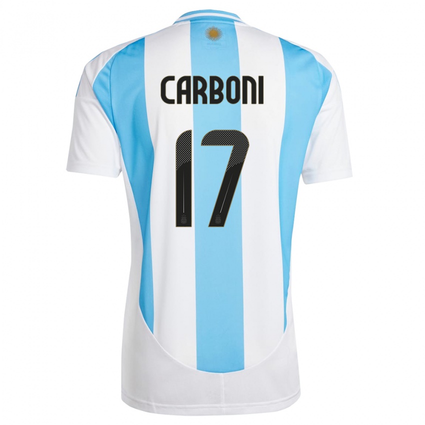 Uomo Maglia Argentina Valentin Carboni #17 Bianco Blu Kit Gara Home 24-26 Maglietta