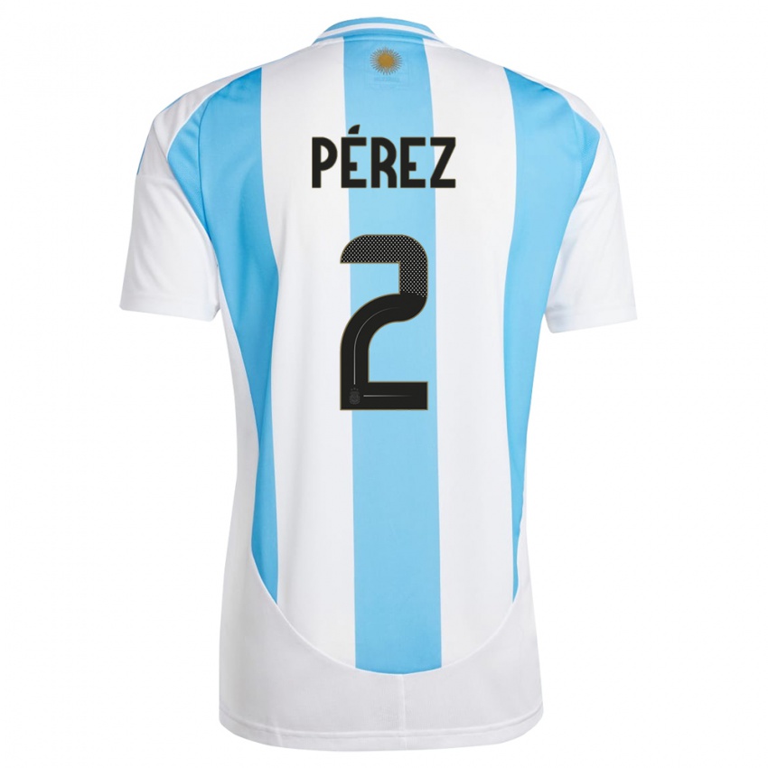 Uomo Maglia Argentina Nehuen Perez #2 Bianco Blu Kit Gara Home 24-26 Maglietta