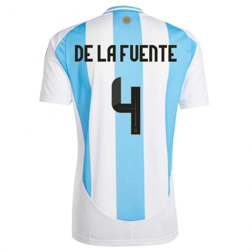 Uomo Maglia Argentina Hernan De La Fuente #4 Bianco Blu Kit Gara Home 24-26 Maglietta