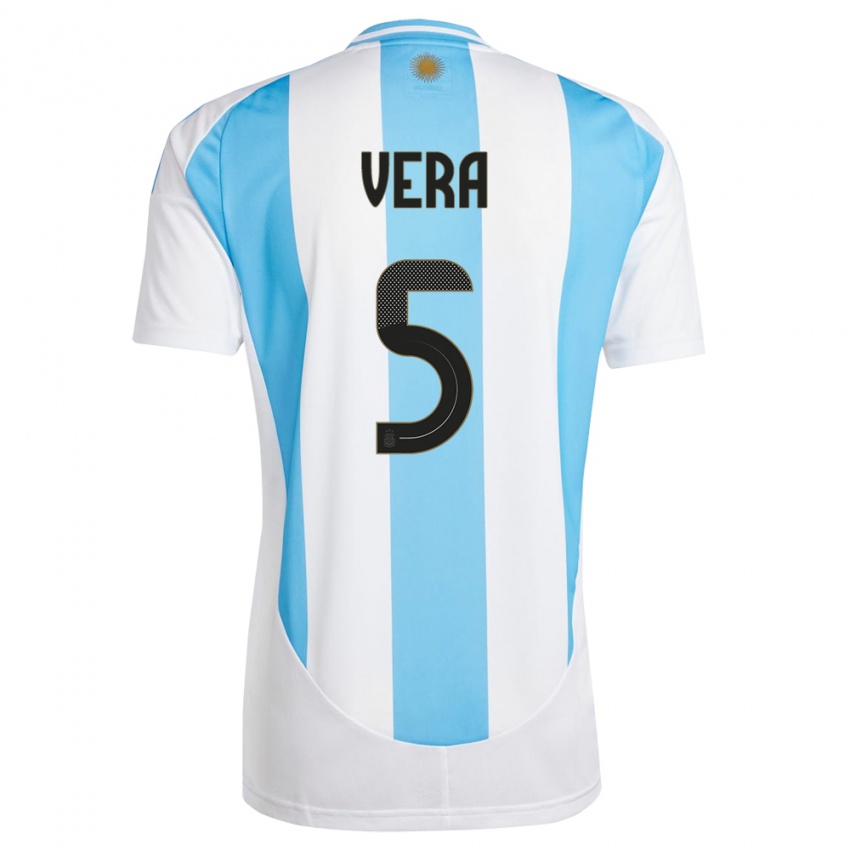 Uomo Maglia Argentina Fausto Vera #5 Bianco Blu Kit Gara Home 24-26 Maglietta