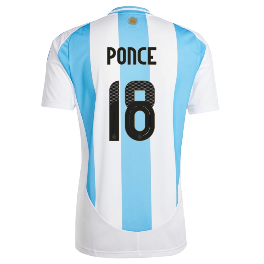 Uomo Maglia Argentina Ezequiel Ponce #18 Bianco Blu Kit Gara Home 24-26 Maglietta