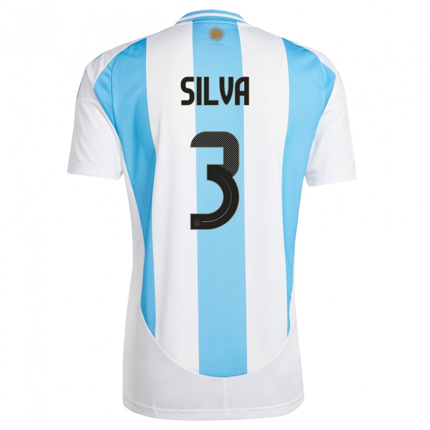 Uomo Maglia Argentina Tomas Silva #3 Bianco Blu Kit Gara Home 24-26 Maglietta