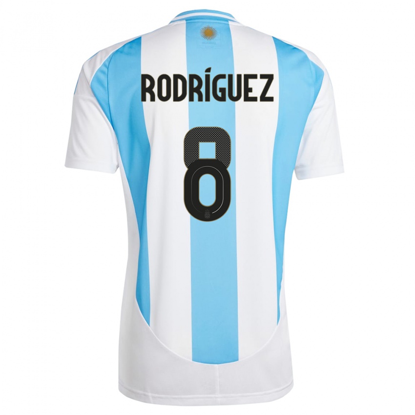 Uomo Maglia Argentina Agustin Rodriguez #8 Bianco Blu Kit Gara Home 24-26 Maglietta