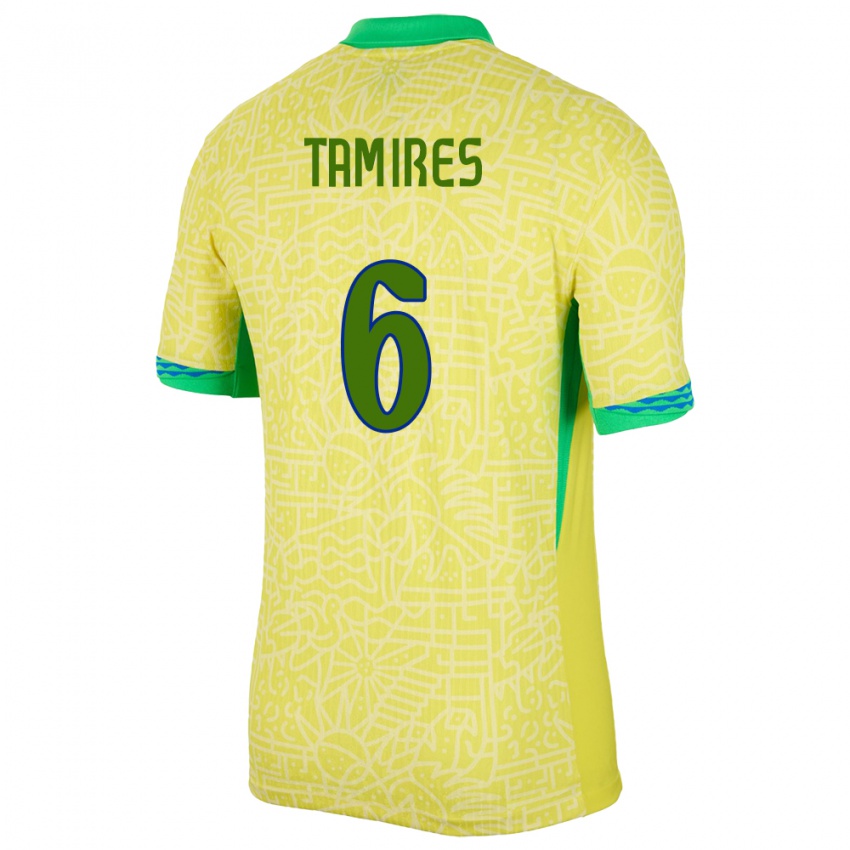 Uomo Maglia Brasile Tamires #6 Giallo Kit Gara Home 24-26 Maglietta