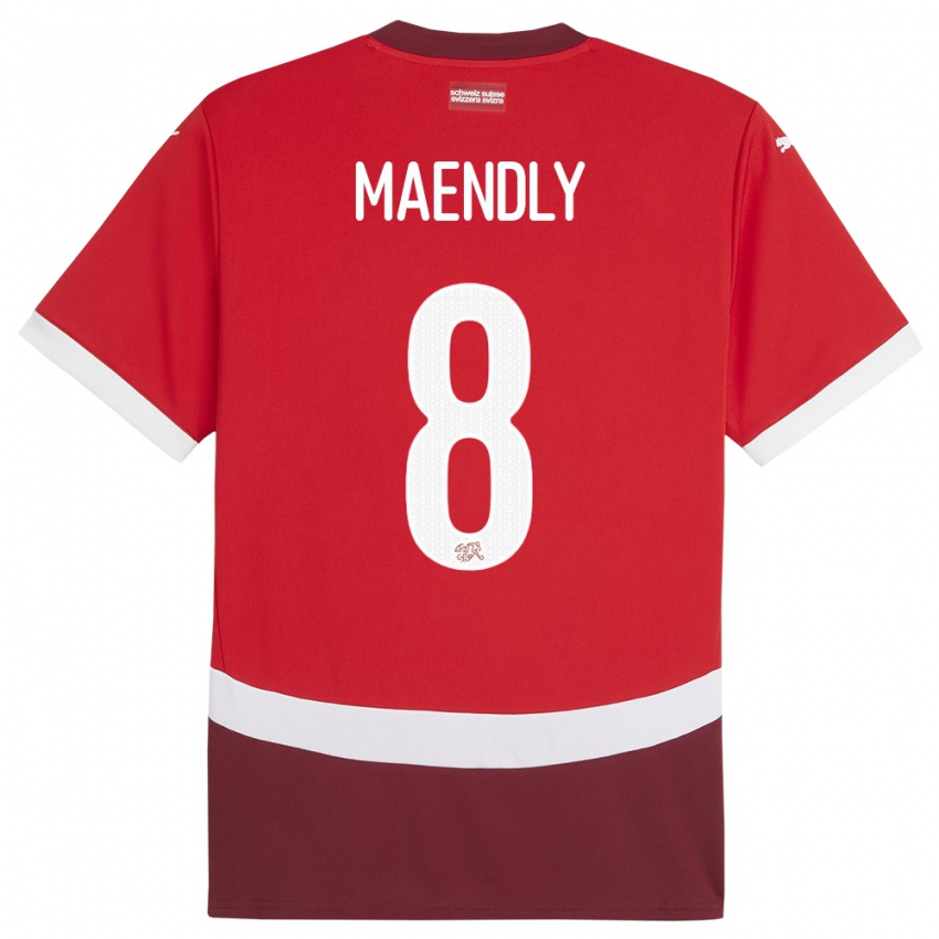 Uomo Maglia Svizzera Sandy Maendly #8 Rosso Kit Gara Home 24-26 Maglietta